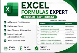 create excel formulas, pivot tables, charts and reports