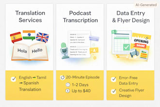 provide translation, transcription, data entry and flyer design and debugging