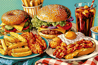 draw a illustration of food pop art