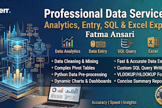 data entry, data analytics, excel with ai, and sql query projects