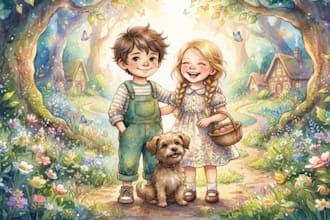 create whimsical watercolor children book illustrations