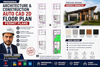 do USA permit floor plan autocad 2d architectural construction drawing for city