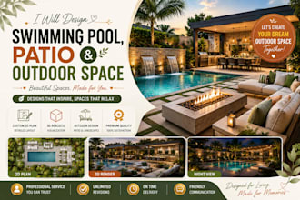 design a modern swimming pool,patio,and outdoor landscape