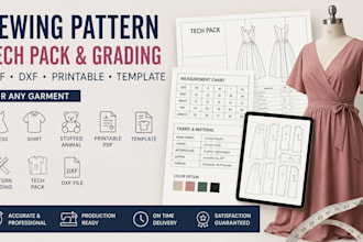 create sewing pattern, tech pack, and grading, dxf pdf for any garment design