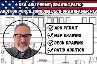 do USA adu permit drawing,patio addition,porch,sunroom,deck drawing,mep plan