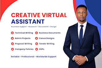 be your creative virtual assistant, technical writing, canva design, web design