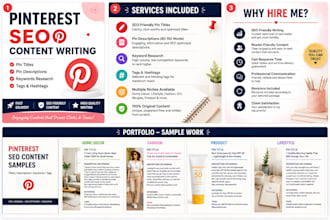 write SEO optimized pinterest titles, descriptions and tags