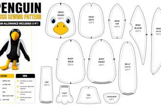 design custom plush sewing pattern stuffed animal toy tech pack for production