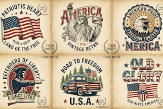create patriotic american flag vintage retro t shirt design