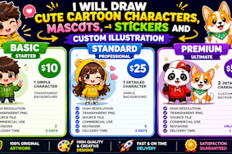 draw cute cartoon characters, mascots and stickers