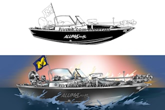 do vector illustration with boat and yacht