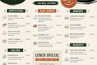 design and redesign restaurant menu, food flyer and editable canva branding kit