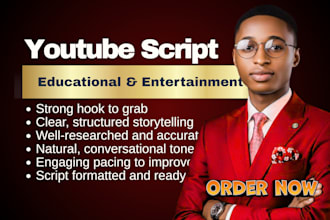 write engaging youtube script video, documentary script, movie script writing