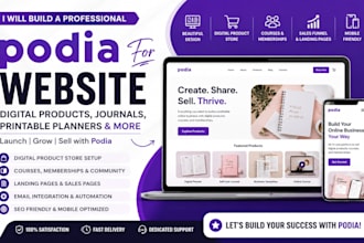 build a custum podia digital products jurnals printable planner design website