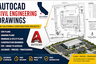 create autocad civil engineering drawings for california construction project