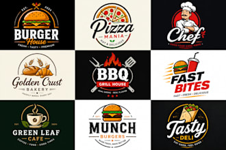 design a modern restaurant, burger, pizza, chef, bakery, and fast food logo