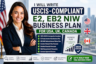 write uscis compliant e2, eb2 niw business plan for USA, UK, canada visa