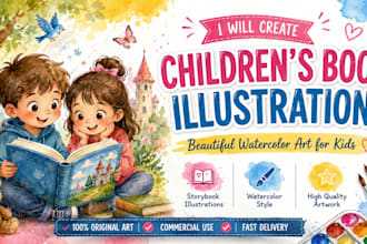 do and illustrate a childrens storybook illustration and water colour
