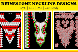 design custom rhinestone neckline template and svg pattern