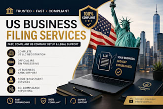 do US llc registration, obtain ein number and us bank setup