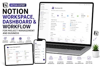 build notion workspace, dashboard, workflow for project management and business