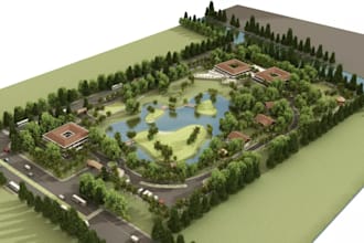revamp golf club resort, tropical park, golf cart park design, landscape render