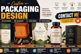 create box design, product packaging, mailer box, pouch label design print ready