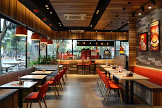 design  restaurant office and cafe interiors with 3d render