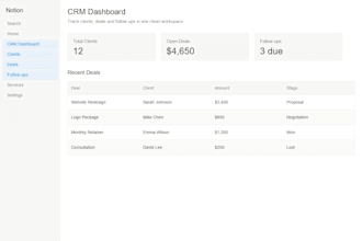 custom notion CRM built for coaches, freelancers and consultants