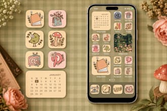design aesthetic pastel, cottagecore and minimal matte IOS app icons style