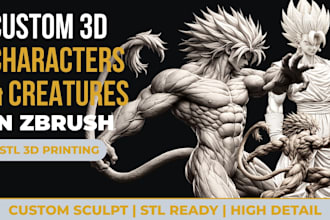 sculpt custom 3d characters and creatures in zbrush for stl and 3d printing
