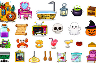 create 2d game art, cartoon characters, icons and game assets