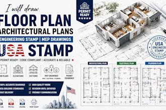 draw floor plan architectural plans engineering stamp mep drawing USA stamp