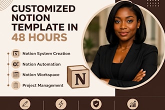 do custom notion workspace, notion dashboard and template setup notion planner