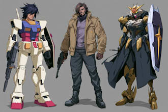 draw mecha, robot, cyborg, cyberpunk , gundam character