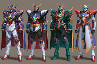 draw mecha gundam and humanoid character concept for you