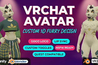 create custom vrchat avatar, vrc avatar, furry, anime, quest ready