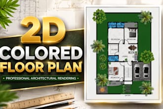design colored 2d floor plan rendering in photoshop