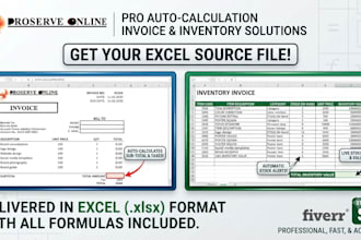 create  auto calculations invoice source file in excel