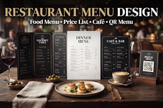 design a modern restaurant menu, food price list, cafe and drinks menu