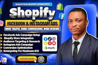 setup shopify facebook ads, instagram ads and be your meta ads manager