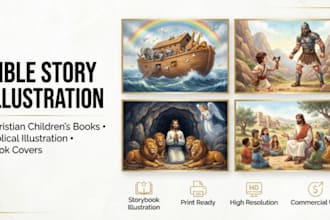 illustrate bible story, christian children book and biblical book illustration