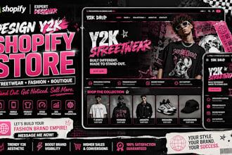 design y2k shopify store, streetwear website, boutique, clothing store fashion