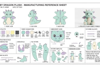 create custom plush plushie reference sheet ych concep stuffed animal tech pack