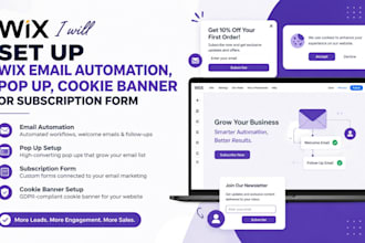 set up wix email automation, pop up, cookie banner or subscription form