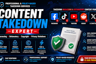 takedown harassing defamatory content from facebook tiktok youtube reddit x