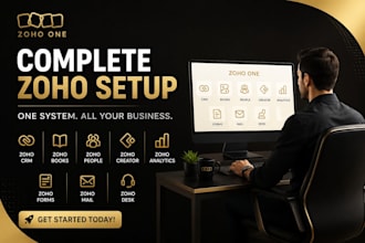 setup zoho one, zoho crm, books, people, creator, analytics, form, mail, desk