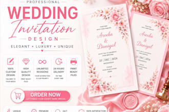 design elegant wedding invitation card and rsvp in 24 hours
