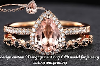 design custom 3d engagement ring couples cad model for jewelry casting, printing