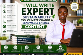 write sustainability, esg, climate change, and renewable energy articles